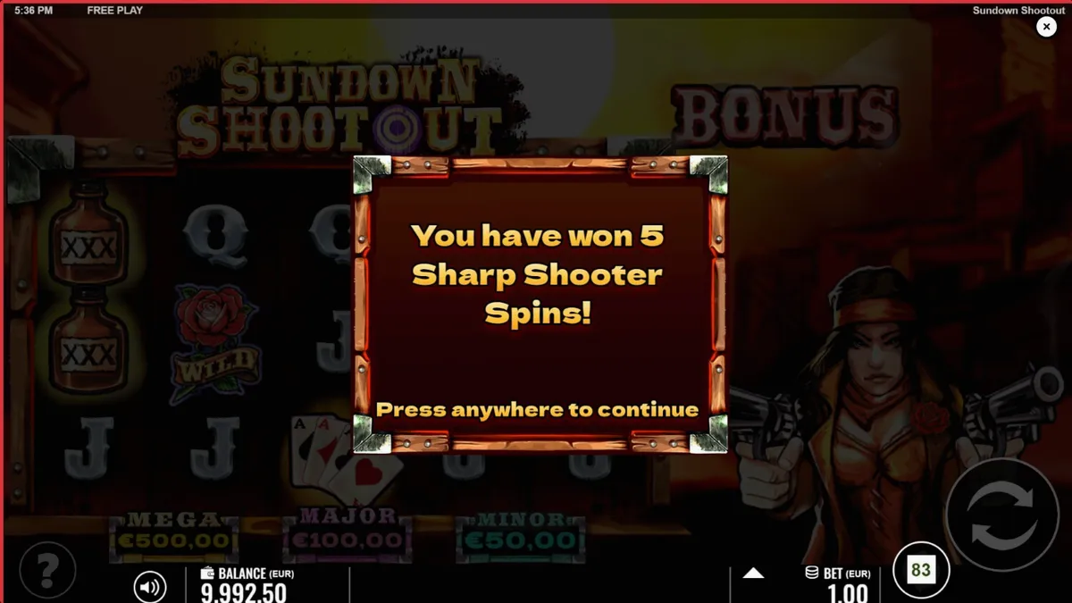 Tampilan visual slot Sundown Shootout dengan tema Wild West yang ikonik